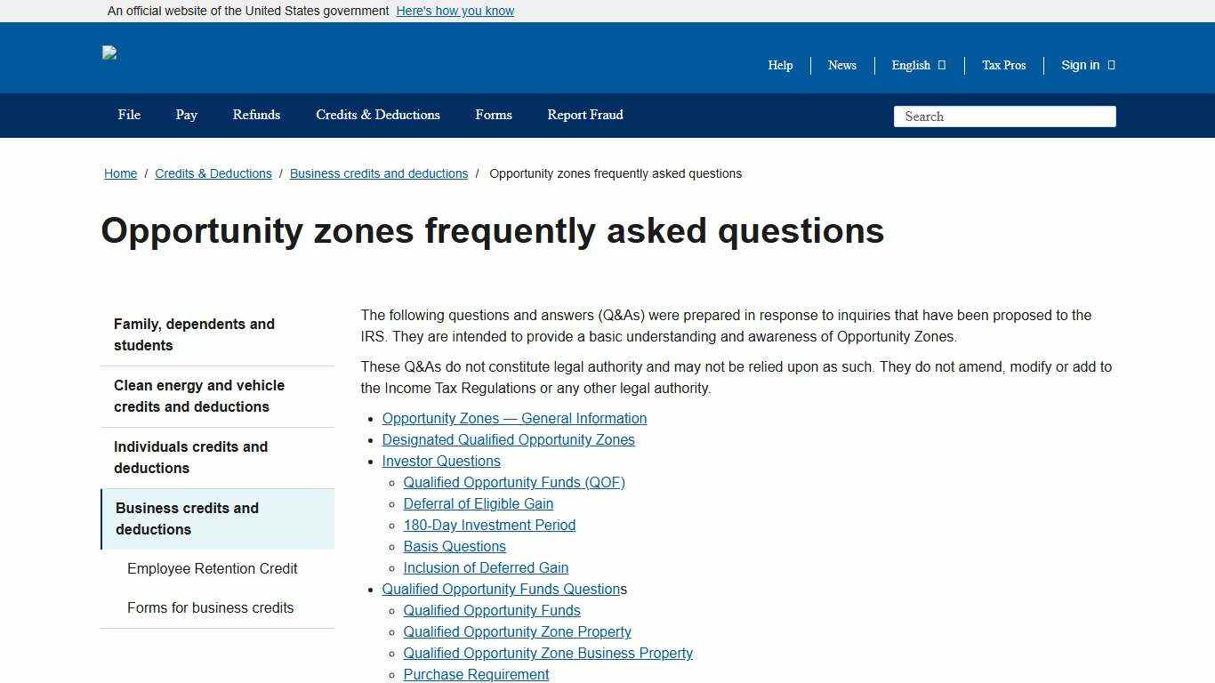 Opportunity zones frequently asked questions | Internal Revenue Service