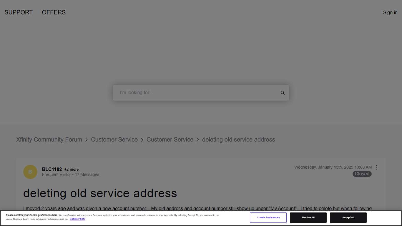 ‎deleting old service address | Xfinity Community Forum