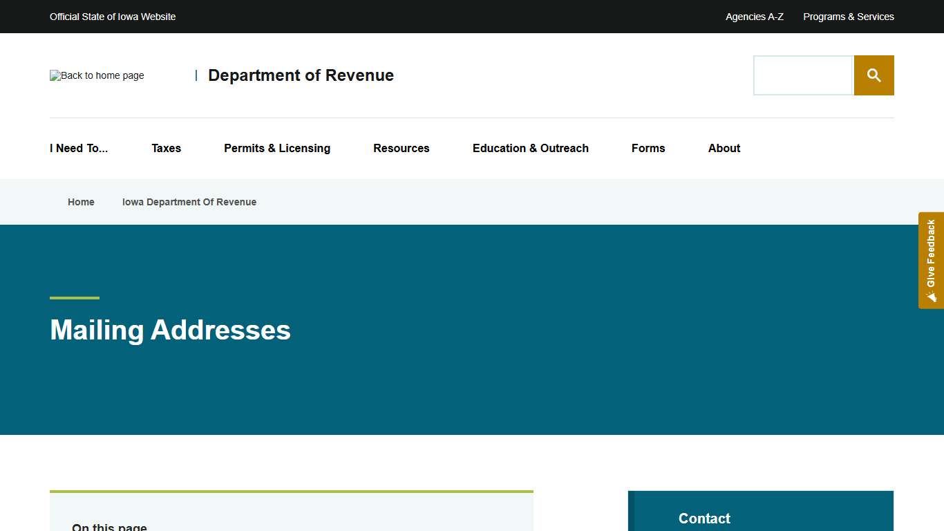 Mailing Addresses | Department of Revenue